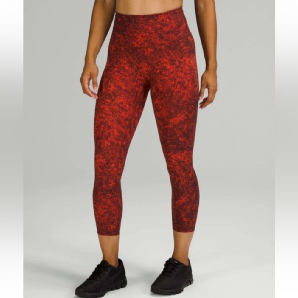 Lululemon Wunder Train High Rise Leggings‎ Womens 2 Denim Wash Autumn Red